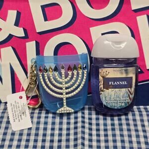 BBW Blue Blingy Gem Hanukkah Menorah PocketBac Holder & Flannel Refill Keychain